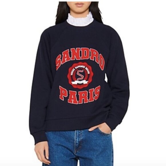 Sandro Blason Ruffled Collar Layered-Look Sweatshirt XS - Picture 12 of 12
